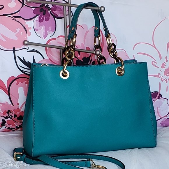 Michael Kors medium teal Cynthia Satchel